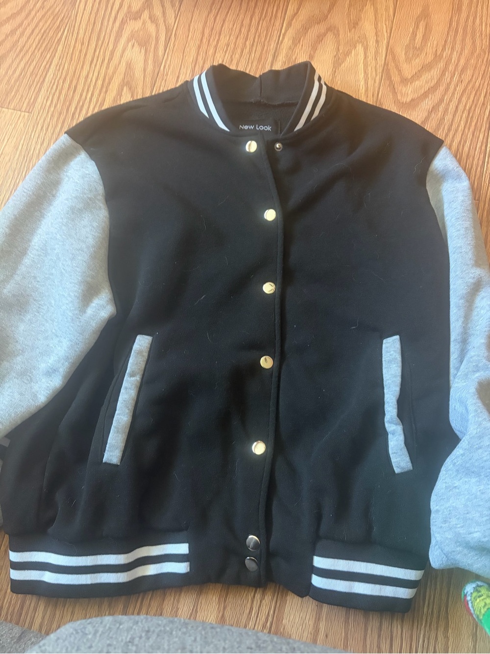 New Look Black Varsity Jacket with Light Gray Sleeves